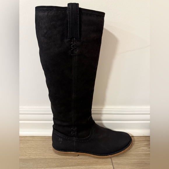 Frye Celia X-Stitch Black Leather Boots - Picture 3 of 10
